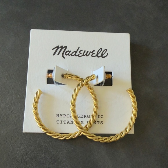 Madewell Puffed Rope Large Hoop Earrings Twisted Gold NWT - Picture 2 of 4